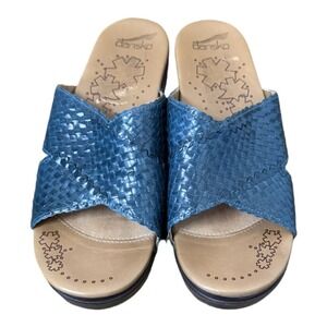 Dansko MILA Blue Leather Slip On Sandals Size 38 Womens (7.5-8) Non Slip